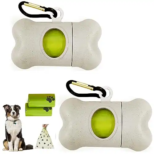 LYGJMYOK White Dog Poop Bag Holder With Internal Rotation Axis, Dog Poop Bag Scented Dispenser For Leash With Premium Hook,30 Pet Poop Bags With Dog Footprints, Dog Leash Bag Holder 2 Pack