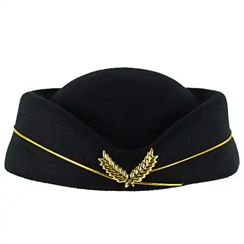 Airline Stewardess Flight Attendant air Hostess Fashion Vintage Looking Hat Black (Black)