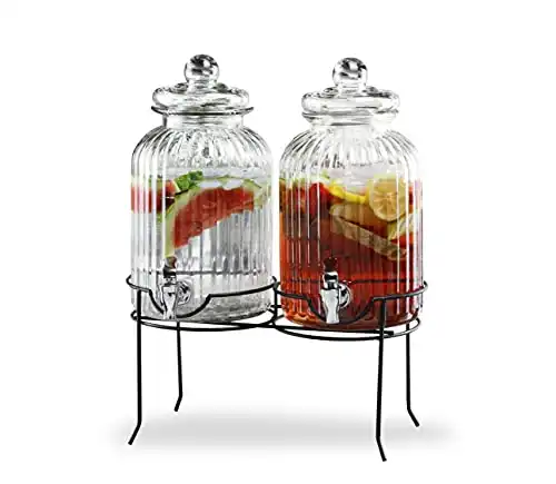 Style Setter Canyon Beverage Dispenser Set of 2 Cold Drink Dispenser w/ 1.3-Gallon Capacity each Glass Jug, Metal Rack & Leak-Proof Acrylic Spigot Great for Parties, Weddings & More