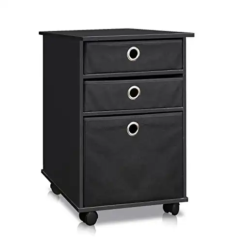 FURINNO Econ Organizer with Bins and Mobility Casters, Black