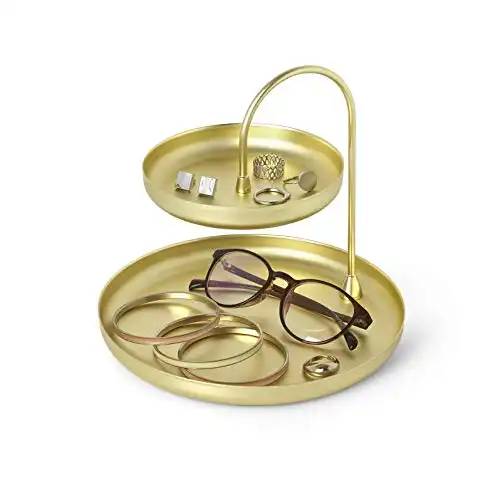 Umbra Poise Large, Double Jewelry Tray, Attractive Jewelry Storage You Can Leave Out, Two-Tiered, Matte Brass Finish