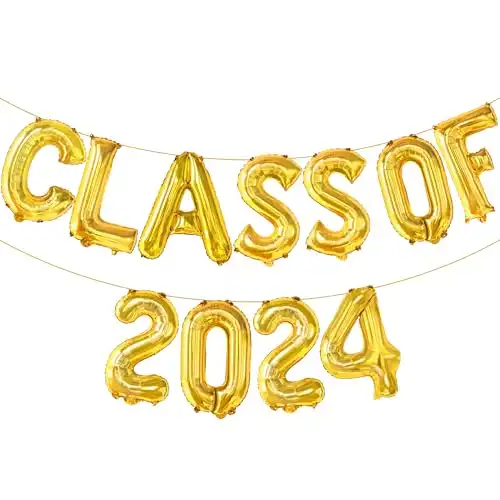 KatchOn, Gold Class of 2024 Balloons – 16 Inch | Foil Gold Graduation Balloons 2024 for Graduation Decorations Class of 2024 Gold | Class of 2024 Decorations, Gold Graduation Party Decorations 2...