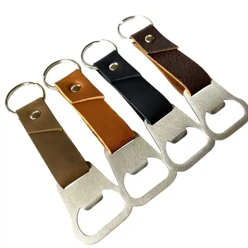 Personalized Bottle Opener Keychain Leather - 3rd Anniversary Gift, Gift for Him, Father's Day Present