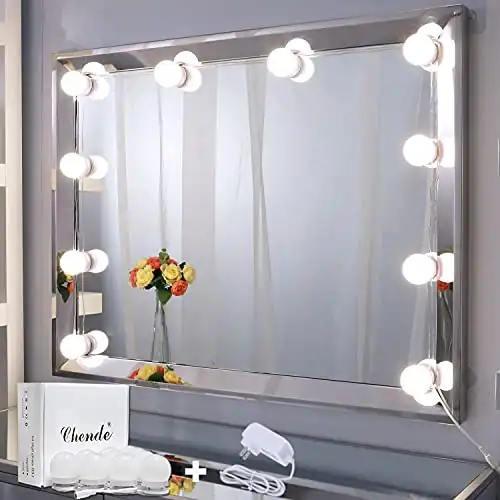 Chende LED Vanity Light for Mirror, Hollywood Style Makeup Lights with Dimmer and 12V Adapter, Stick on Vanity Mirror, (Mirror Not Included)
