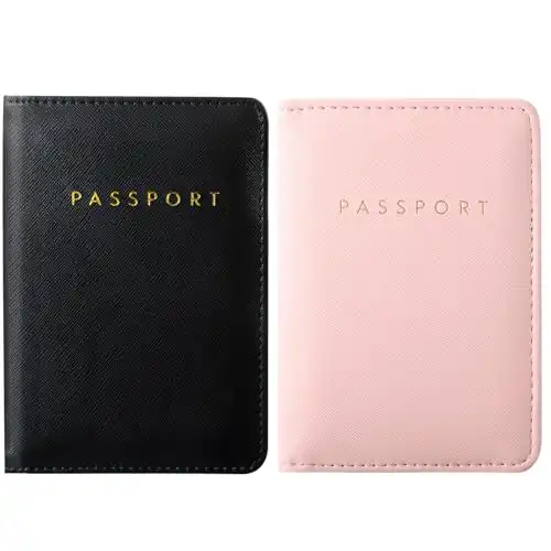 Frienda 2 Pieces Bridal Passport Covers Holder Travel Wallet Passport Case (Pink and Black)