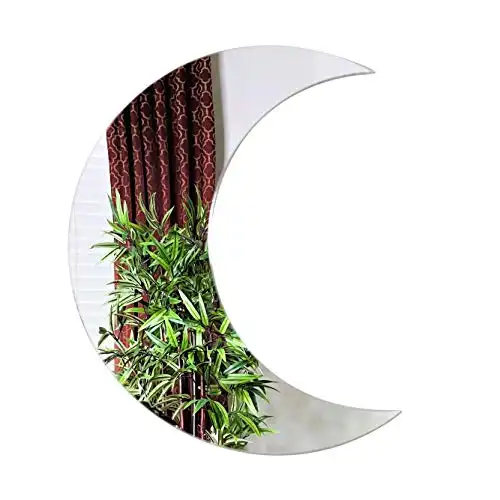 SuccessfulHome Big Crescent Moon Mirror – Fancy Chic Boho Scandinavian Decorative Aesthetic Wall Décor for Urban Homes, Apartments, Bedrooms, Living Rooms, in Silver with Different Sizes