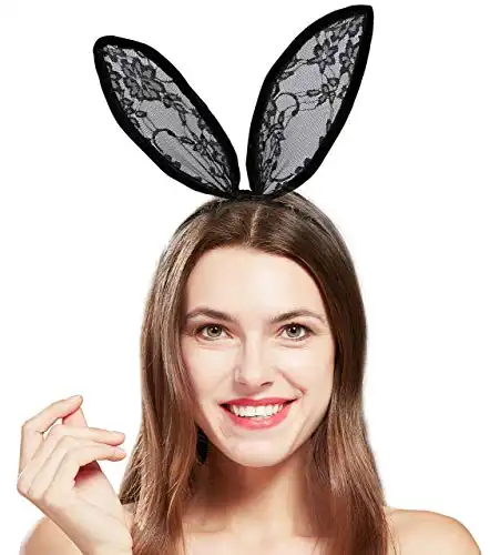 BABEYOND Bunny Ear Headband Lace Rabbit Ear Headpiece for Halloween Cosplay Costume Party (Small Bunny Ear)