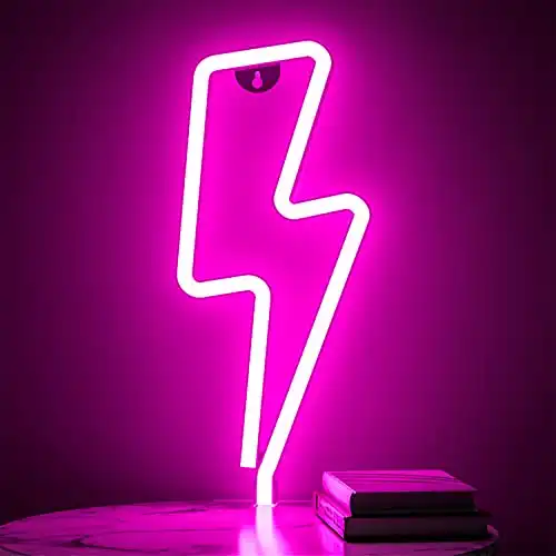 XIYUNTE Neon Sign Lightning Bolt Neon Signs for Wall Decor, USB or Battery Powered Pink Led Lightning Neon Lights for Bedroom,Living Room,Girls Room Decoration, Kids Birthday Party Christmas Gifts