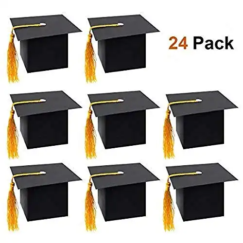 LUOEM Grad Cap Boxes Gradation Cap Favor Boxes Party Favor Gift Boxes Graduation Cap Jewelry Box,Pack of 24 (Black)