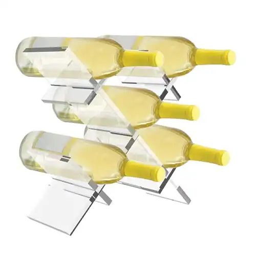 Wine Rack Countertop Lattice Freestanding 5 Bottle Wine Holder Modern Transparent Acrylic Plastic Free Standing Tabletop Storage Wine Bottle Small Stand for Home Kitchen Bar Cabinets