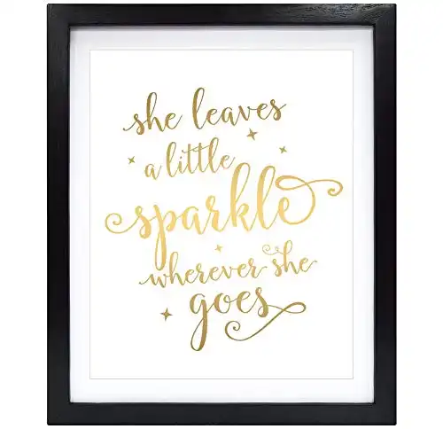 Susie Arts 8X10 Unframed She Leaves a Little Sparkle Wherever She Goes Real Gold Foil Decor Home Wall Art Print Inspirational Quote Metallic Poster V171