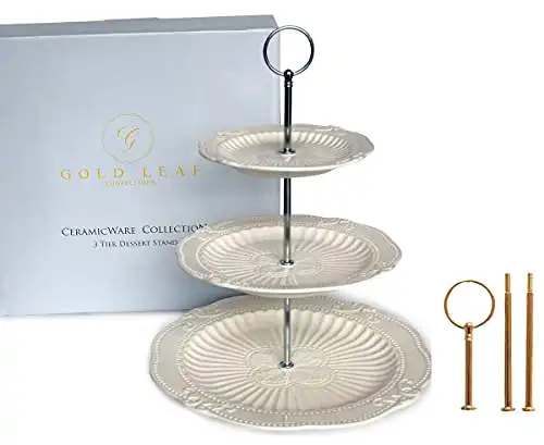 Victoria Interchangeable 2 or 3 Tier Cake Cupcake Dessert Display Stand - Perfect for Entertaining - Elegant Serving Plate/Platter Includes Silver and Gold Hardware