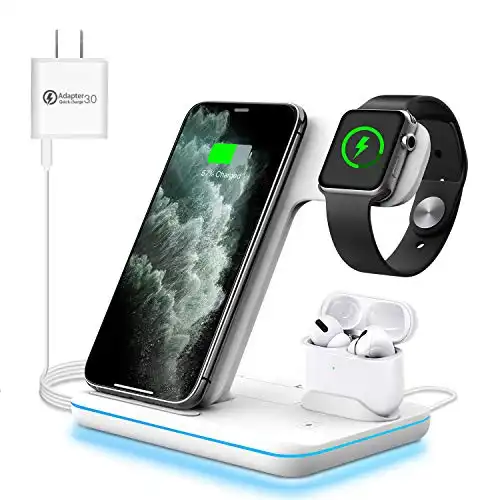 WAITIEE Wireless Charger 3 in 1,15W Fast Charging Station for Apple Watch 9/8/Ultra/SE/7/6/5/4/3/2/1,for AirPods 3/2/1/Pro,for iPhone 15/14/13 /Pro/Pro Max/12/11,for Samsung Galaxy Phone Series(White)