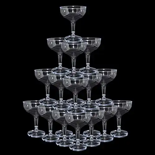 KYAPCK 100 Pcs Plastic Champagne Coupe Glasses for Parties, 5 oz Disposable Champagne Glasses Unbreakable Acrylic Martini Glasses Clear Margarita Glasses for Wedding, Birthday