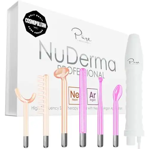 NuDerma Professional Skin Therapy Wand - Portable High Frequency Skin Therapy Machine with 6 Neon & Argon Wands – Boost Your Skin – Clear Firm & Tighten