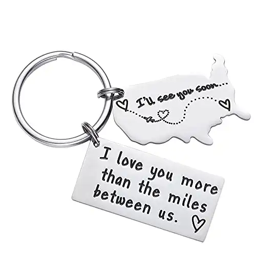 LParkin Miss You Gifts for Women Men Her I Love You More Than The Miles Between Us Long Distance Relationship Boyfriend Girlfriend Just Because Gifts for Women State Keychain