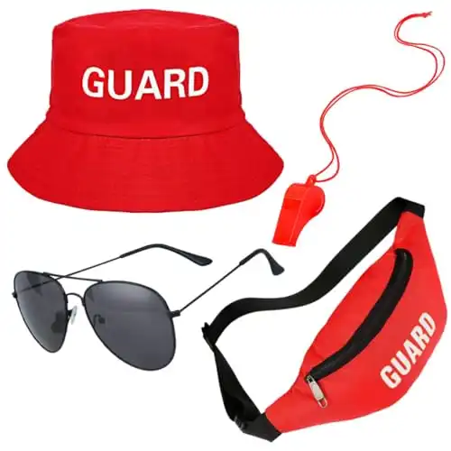 Guard Costume Accessories Set Including White Guard Hat Fanny Pack Whistle Sunglasses for Women Men (Bucket)