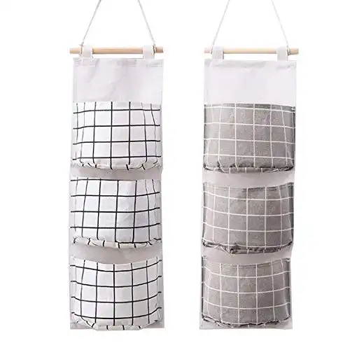 Over The Door Closet Organizer, 2 Packs Wall Hanging Storage Bags with 3 Pockets for Bedroom & Bathroom (White and Gray)