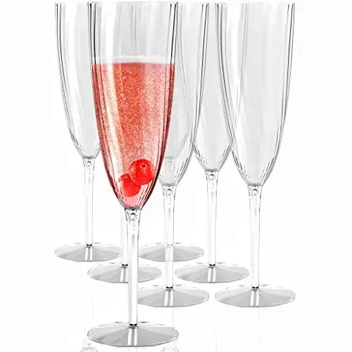 Plastic Champagne Flutes Disposable - Plastic Wine Glasses Set of 12 for Wedding - One Piece Champagne Flutes Plastic- 6 oz Plastic Cocktail Glasses - Plastic Mimosa Flutes - BPA Free Cups Set
