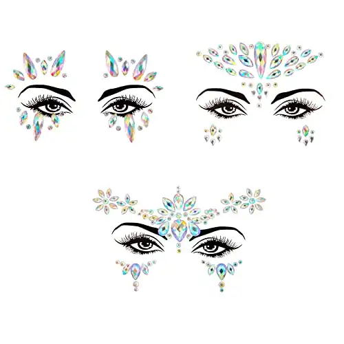 Aresvns Face Gems, Mermaid Face Jewels Stick On, Eyes Face Body Temporary Tattoos, 3D Face Gems Jewels Stickers for Party, Rave Festival (Mermaid Face Jewels-A) Christmas Gift