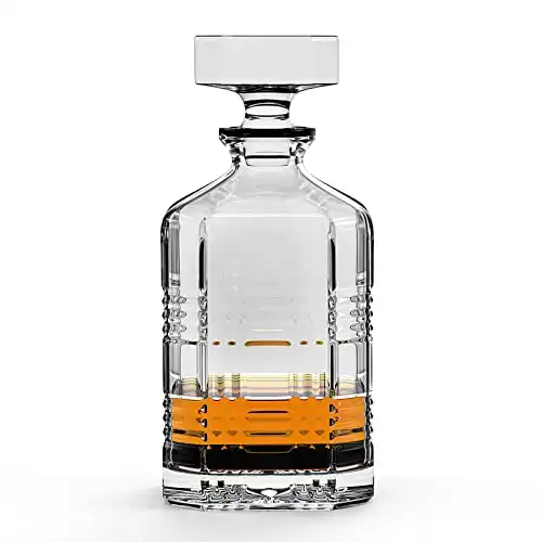 Whiskey Decanter with Sealed Irregular Stopper,Novel Lead-Free Crystal Glass Bottle, Gift for Friends,Glass Decanter for Vodka,Wine, Juice and Water (Square Lattice)