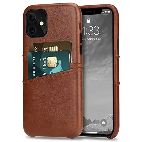 TENDLIN Compatible with iPhone 11 Case Wallet Design Premium Leather Case with 2 Card Holder Slots (Brown)