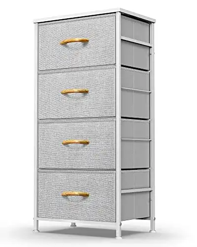 ROMOON Dresser for Bedroom, Fabric Dresser with 4 Drawers, Chest of Drawers with Sturdy Steel Frame and Wood Handle for Bedroom, Closet, Living Room (Grey)