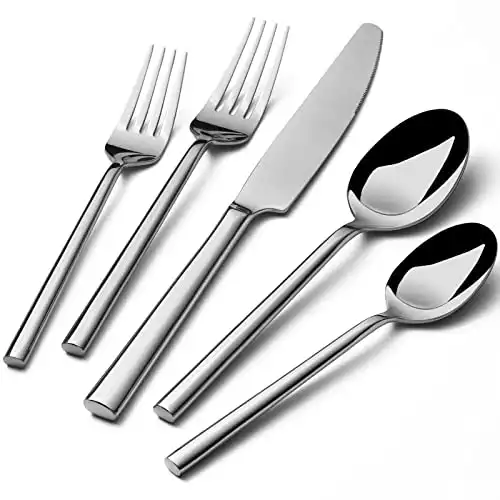 Alata Potter 20-Piece Forged Silverware Set Stainless Steel Flatware Set Cutlery Set,Service for 4,Mirror Finish,Dishwasher Safe