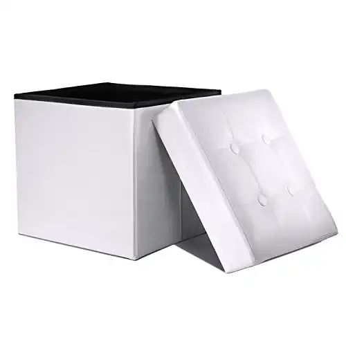 WoneNice Folding Storage Ottoman Cube Foot Rest Stool Seat- 15" x 15"