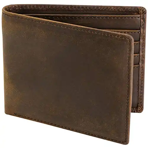 STAY FINE Top Grain Leather Wallet for Men | RFID Blocking | Bifold, Extra Capacity with 2 ID Windows | Ultra Strong Stitching | Slim Billfold with 8 Card Slots | Gift for Him