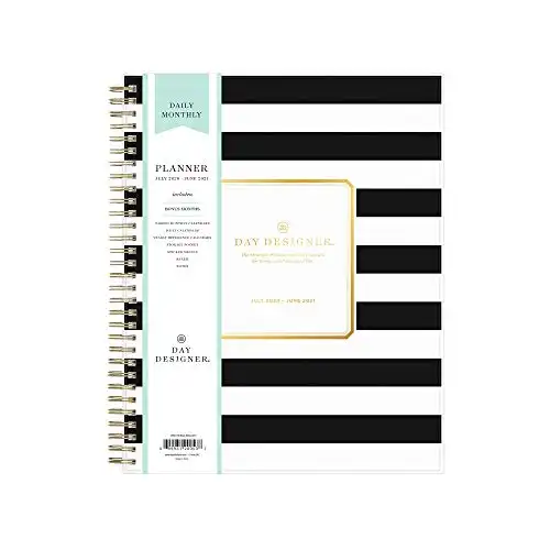 Day Designer for Blue Sky 2020-2021 Academic Year Daily & Monthly Planner, Frosted Flexible Cover, Twin-Wire Binding, 8" x 10", Black Stripe (120053)