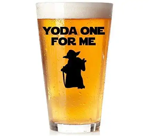 Yoda One for Me - Star Wars Gift for Boyfriend, Husband, Anniversary Wedding Engagement Fiancé Starwars Lover - 16oz Beer Pint Drinking Glass Cup