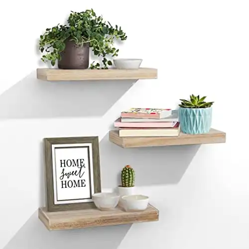 AHDECOR Floating Shelves, Wall Mounted Set of 3 Rustic Wooden Ledge Shelves Decorative for Bedroom, Office, Kitchen, Living Room - Sleek Design, Sturdy and Easy to Install