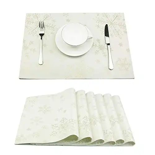 Lavin Christmas Placemats Set of 6,Non-Slip Snowflakes Table Mats for Dining Table,Double Layer Heat Resistant,Durable Place Mats for Weddings,Party,Everyday Use,Gold,13x19 Inch