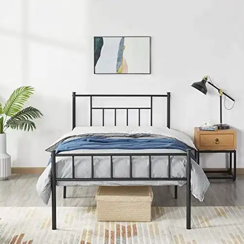 Yaheetech Twin Size Platform Metal Bed Frame with Headboard and Footboard/Mattress Foundation/No Box Spring Needed/Under Bed Storage/Strong Slat Support, Black
