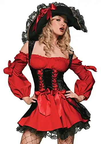 Leg Avenue Women's Vixen Pirate Wench Costume, Red/Black, Small
