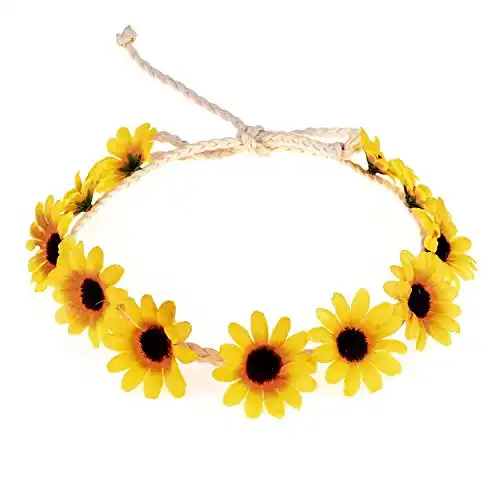 Floral Fall Boho Sunflower Crown Hippies Daisy Hair Wreath Bridal Headpiece Photo Props DY-01 (Yellow)