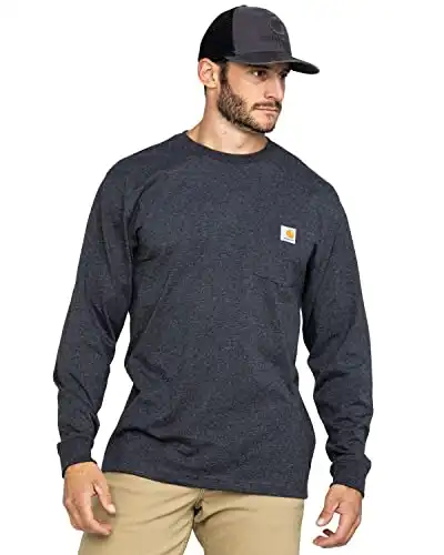 Carhartt Men's Loose Fit Heavyweight Long-Sleeve Pocket T-Shirt, Carbon Heather, REG-L