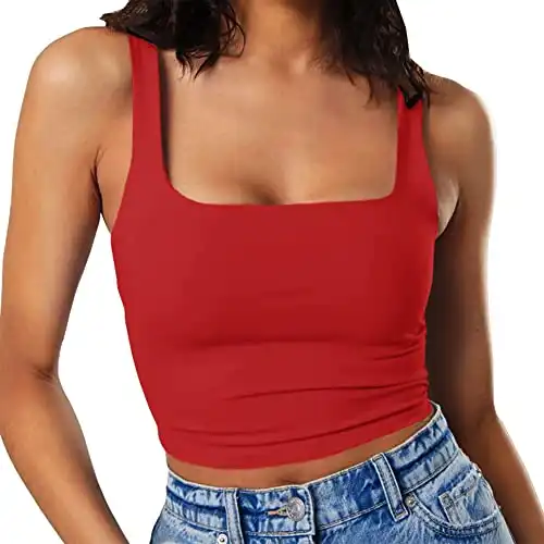 Artfish Women's Sleeveless Strappy Crop Tank Tops Square Neck Workout Gym Camis Going Out Red M