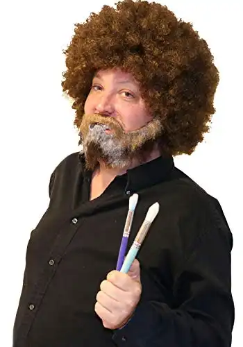 Curly Hair Brown Wig Beard and Mustache Set Happy Bob Landscape Artist Costume