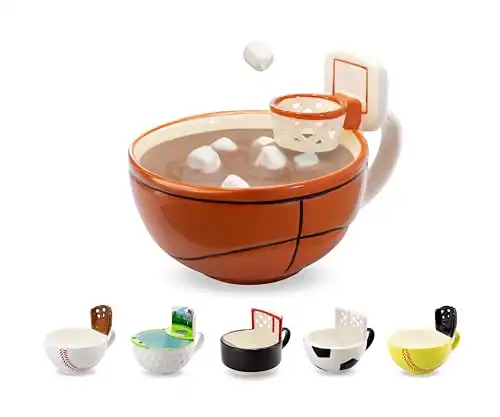 MAX'IS Creations The Mug with a Hoop Novelty Coffee Hot Cocoa Mug Cereal Bowl Basketball Mini Hoop Accessories Funny Christmas White Elephant Gift for Kids Boys 8-12 12-16 Coach Girls