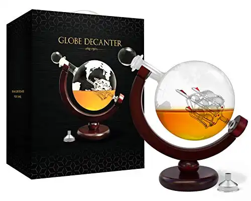 flybold Whiskey Decanter Whiskey Globe Decanter and Glass Set Antique Handblown Ship Decanter Certified Safe Gifts for men Scotch Bourbon Wine Rum Tequila Decanter 28oz 850ml