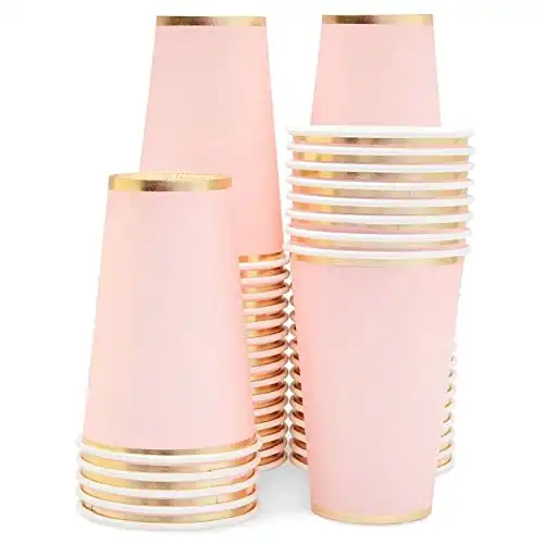 Juvale 50 Pack Light Pink Paper Cups, Disposable Party Supplies (12 oz)