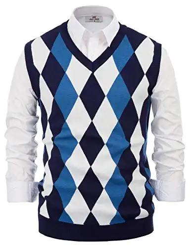Mens Classic V-Neck Argyle Sweater Vest Lightweight Pullover Vest Navy Blue S