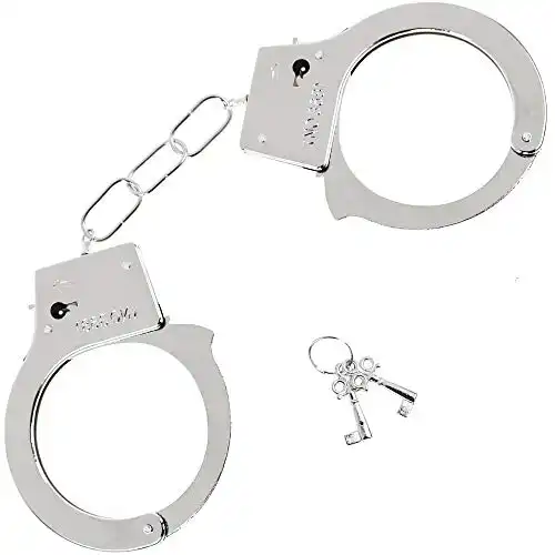 Skeleteen Metal Handcuffs with Keys - Toy Police Costume Prop Accessories Metal Chain Hand Cuffs with Safety Release and Key