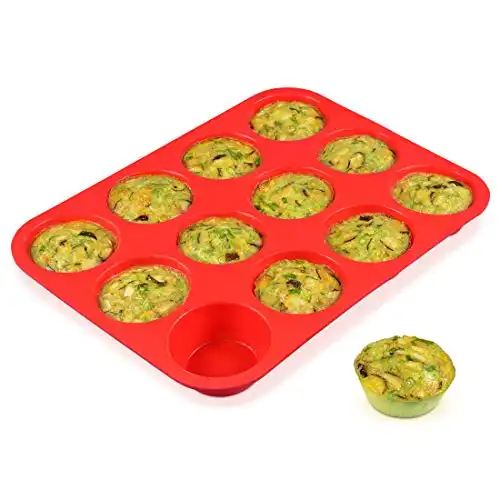 CAKETIME 12 Cups Silicone Muffin Pan - Nonstick BPA Free Cupcake Pan 1 Pack Regular Size Silicone Mold