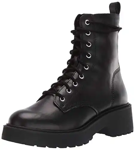 Steve Madden Women's Tornado Combat Boot, Black Leather, 10