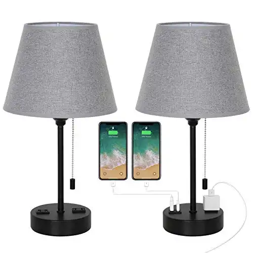 MOOACE Bedside Lamps Set of 2, Table Lamps with Dual USB Quick AC Charging Ports, Nightstand Lamps Set of 2 for Bedroom Office Living Room