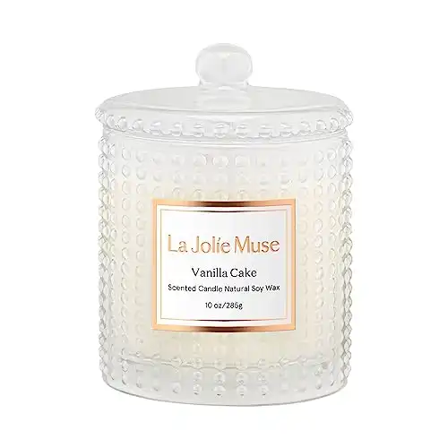 LA JOLIE MUSE Vanilla Cake Scented Candles, Vanilla Candles for Women, Candles for Home Scented, Natural Soy Candles, 75 Hours Long Burning, 10 OZ