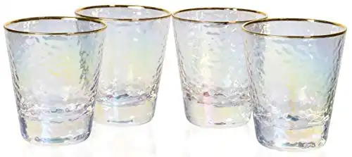Red Co. 8 fl oz Iridescent Tumbler Drinking Glasses Set of 4 with Gold Rim